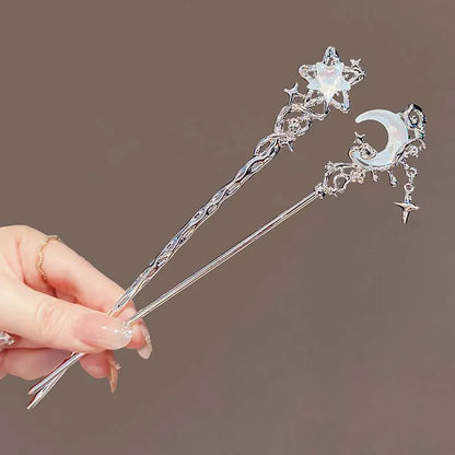 Vintage Moonstone Star and Moon Hairpin for Women