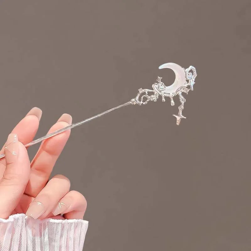 Vintage Moonstone Star and Moon Hairpin for Women