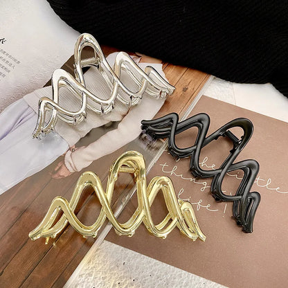 Elegant Gold Silver Wave Metal Hair Claw Clip for Women Punk Style