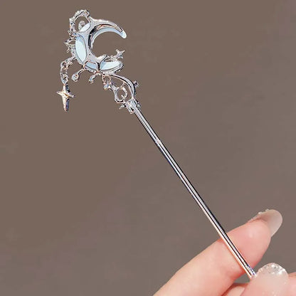 Vintage Moonstone Star and Moon Hairpin for Women